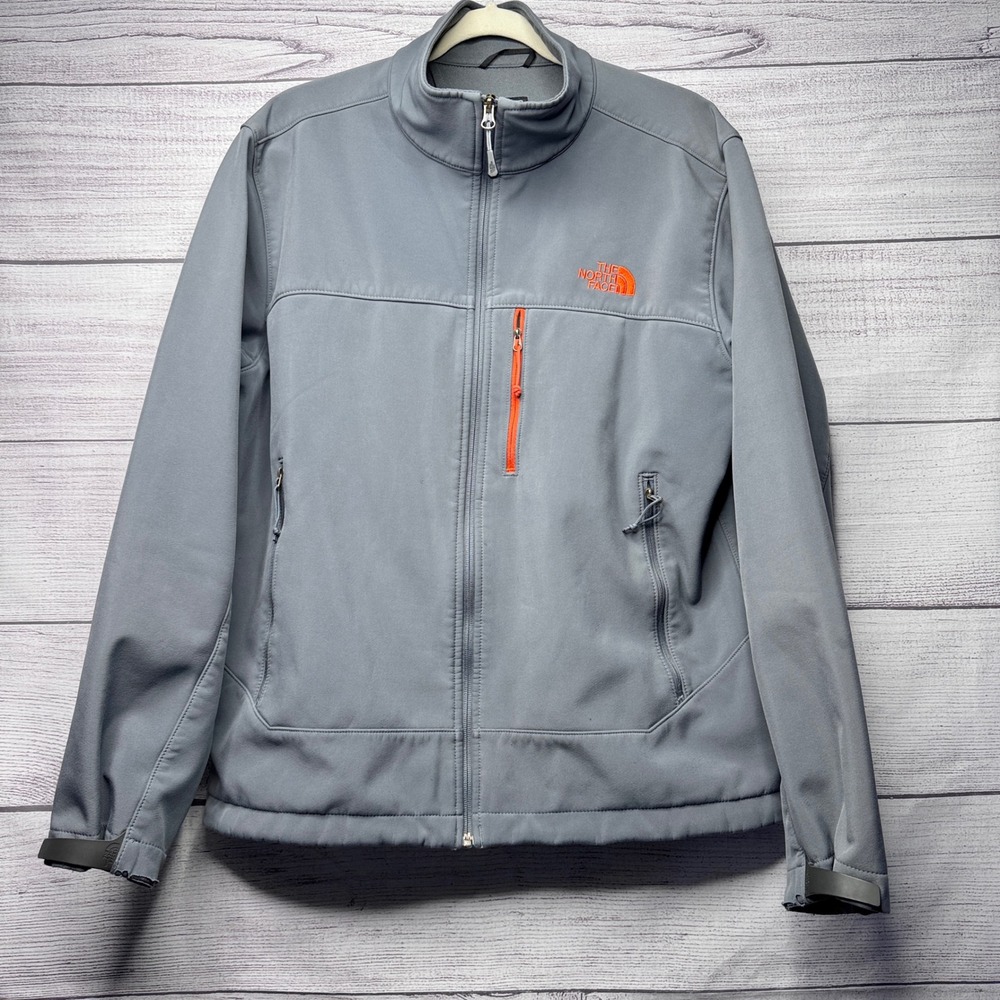 The North Face Mens Soft Shell Jacket Grey Orange Full Zip Size‎ L FLAW